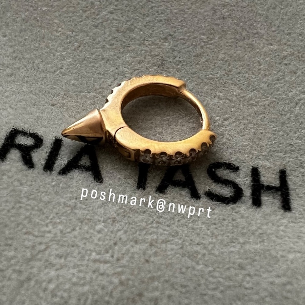MARIA TASH Diamond Short Spike Hoop Eternity Huggie Earring 6.5mm 18K Rose Gold - Picture 9 of 13